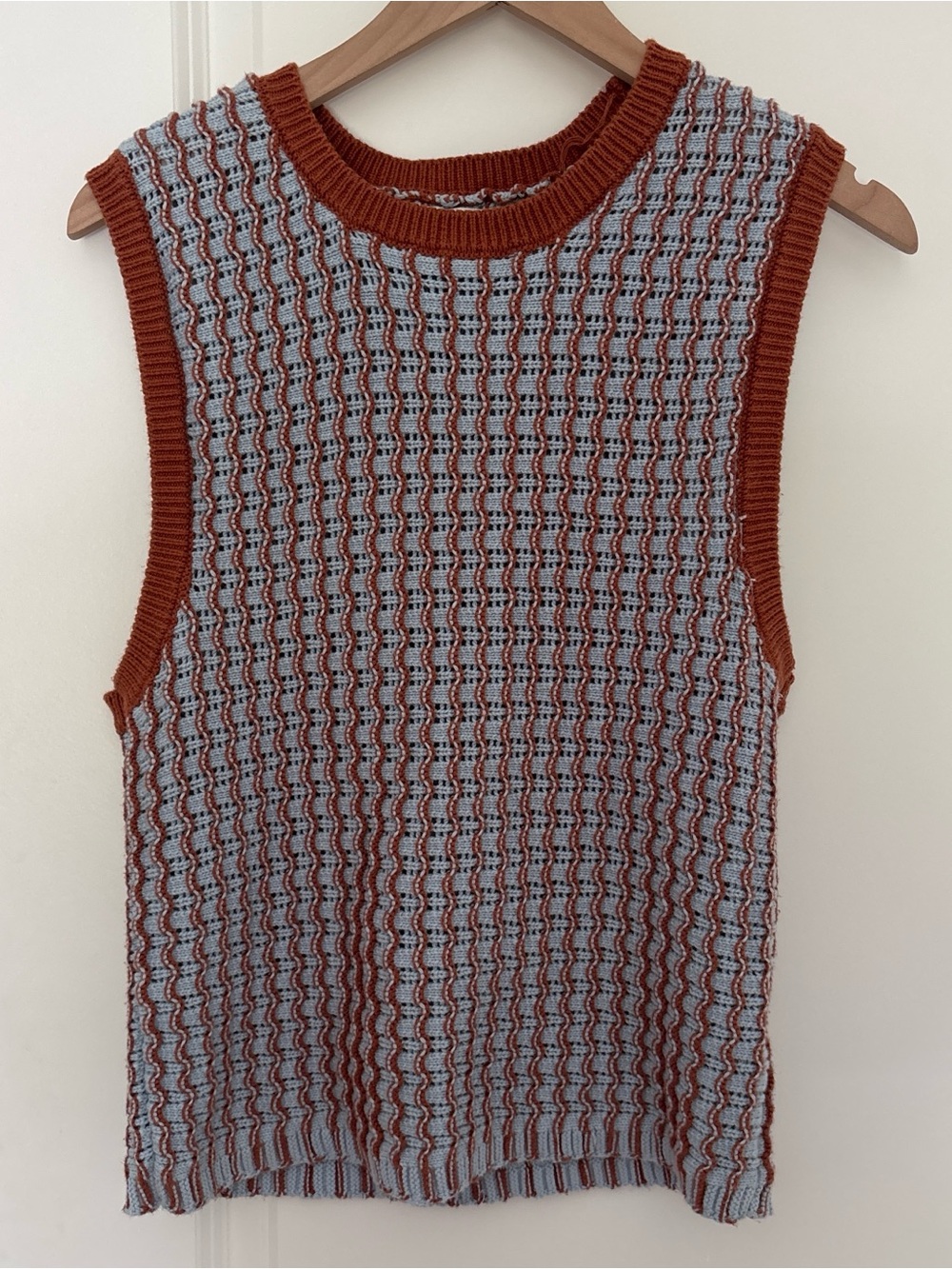 PacSun Blue Waffle Knit Muscle Tee with Rust Trim